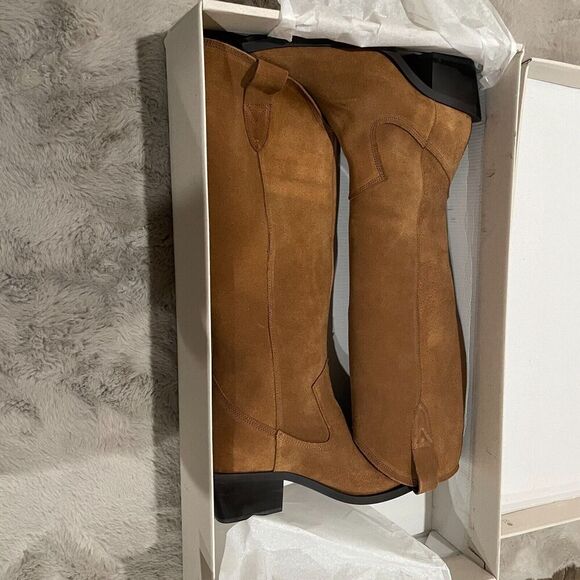 NIB Bianco Suede Western Booties Camel Brown Women 38 US 7.5 Cowboy Boots Winter - Picture 3 of 8